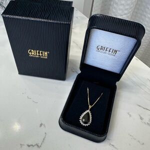 Griffin Jewellery Dark Sapphire & Diamond Pendant on Gold Chain